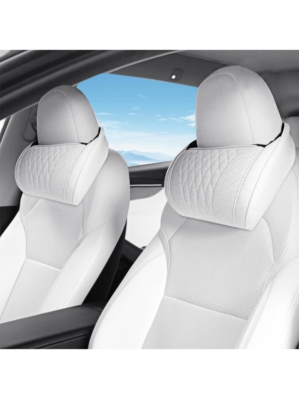 2 Pack Memory Foam Car Neck Pillows - Ergonomic Headrest Support for Comfort